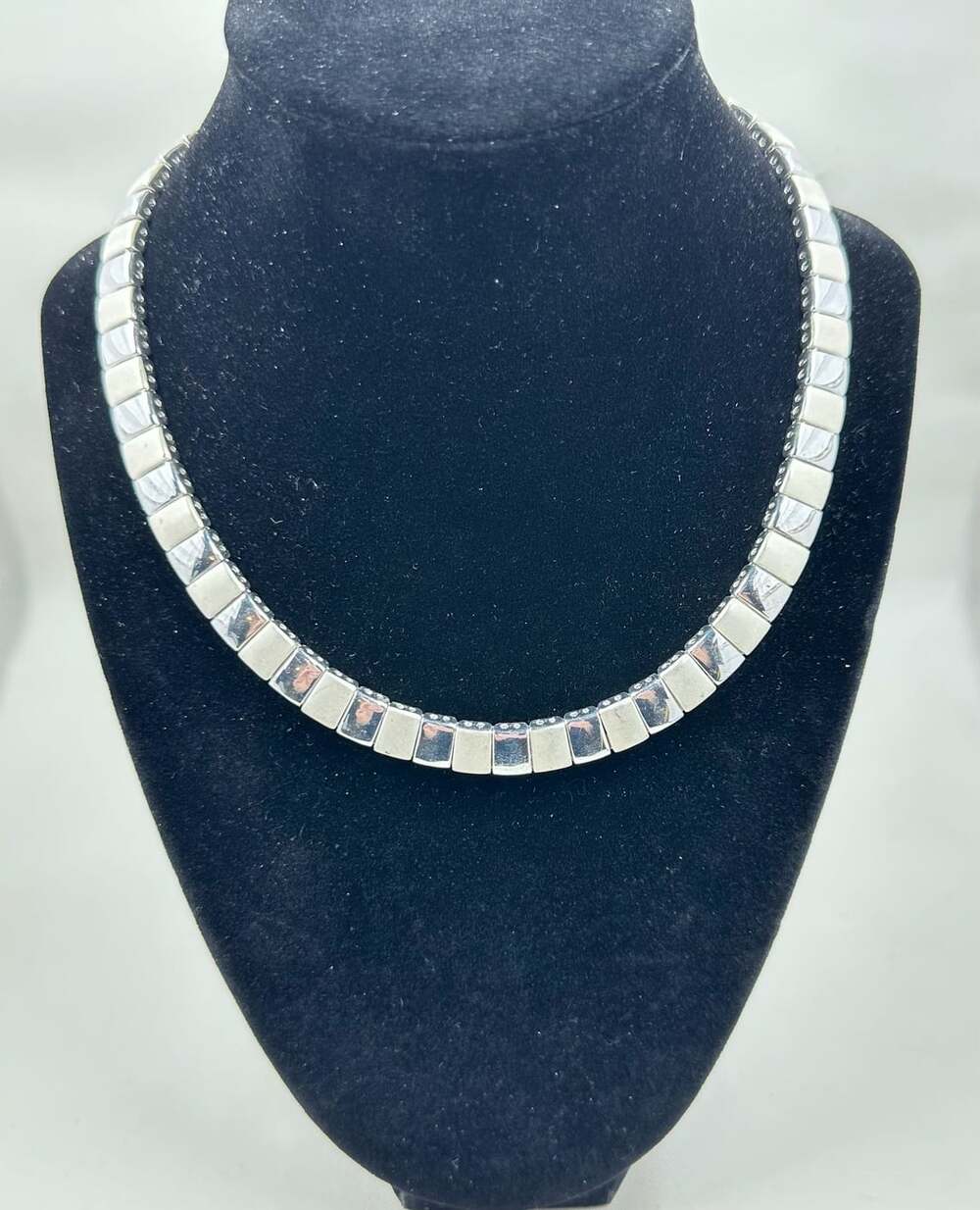 Vintage Napier Silver Tone Geometric Cube Tile Link Choker Necklace